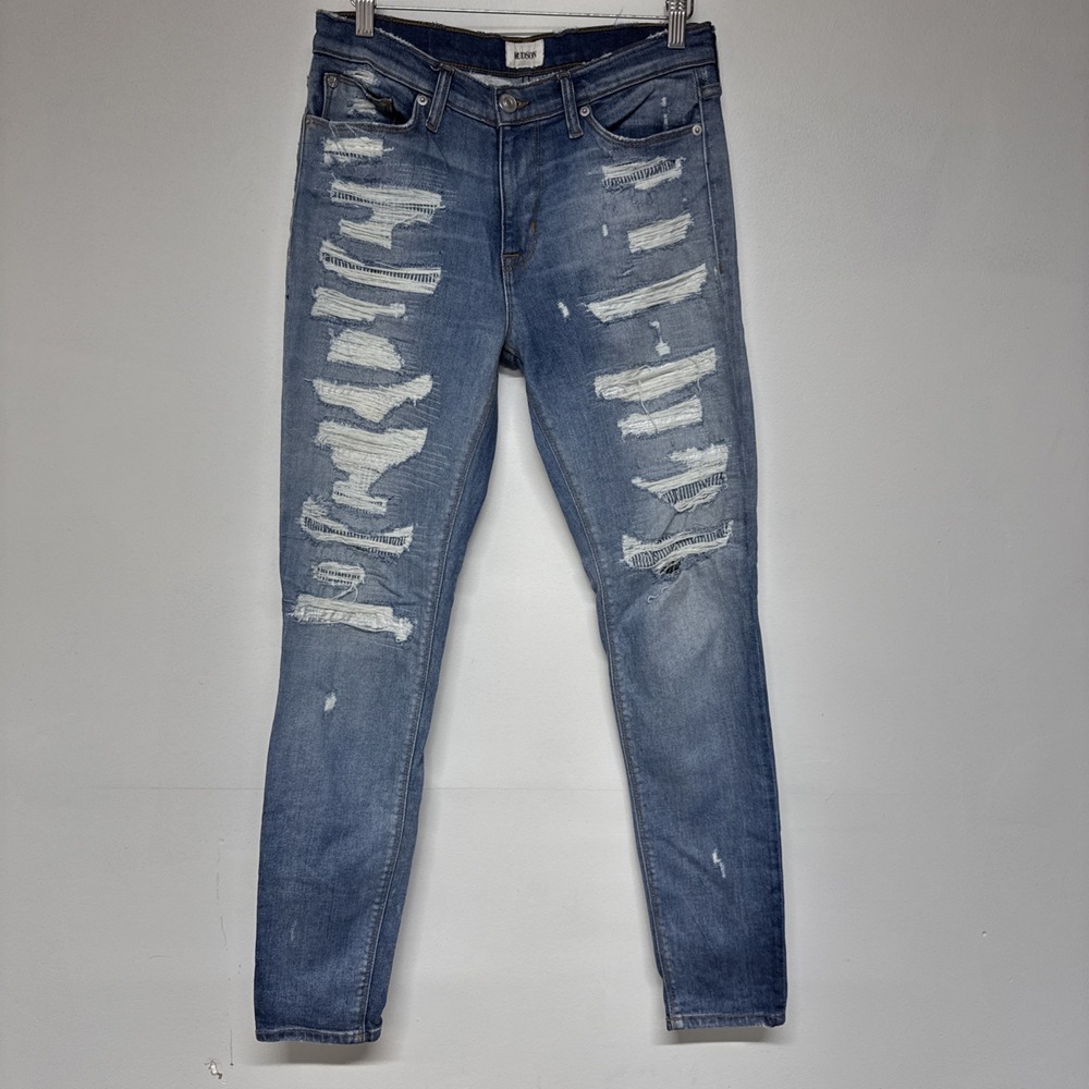 Hudson Jeans Size 28 Womens Skinny Jeans Distressed Patched Medium Wash Blue